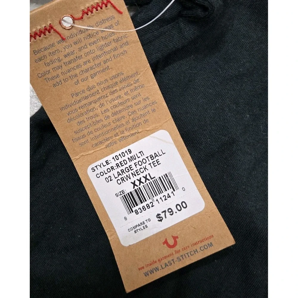 NWT True Religion Men's 3XL Football Crew Neck Tee Black & Red 101019 MSRP $79
